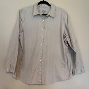 J Jill Womens XL 100% Cotton Button Down Shirt Long Sleeve Light Gray Casual Top